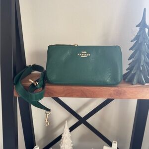 Coach Pebble Leather Double Zip Small Crossbody Bag